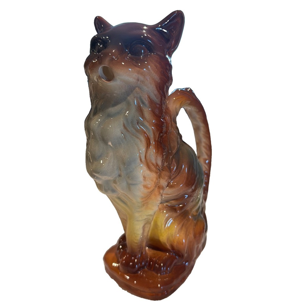 Vintage Saint-Clément France Majolica Cat Absinthe Pitcher Barbotine Jug #7456